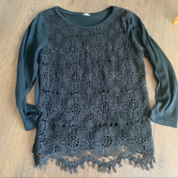 J Crew crocheted front black long sleeved top - Picture 5 of 7